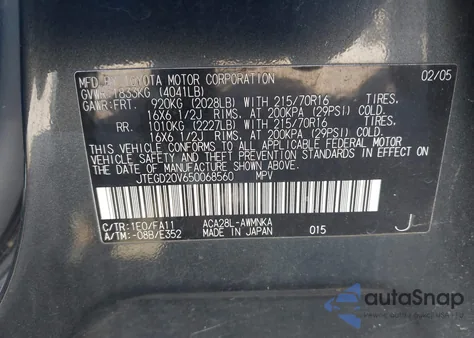 2005 Toyota Rav4 z USA, uszkodzony, nr VIN JTEGD20V650068560